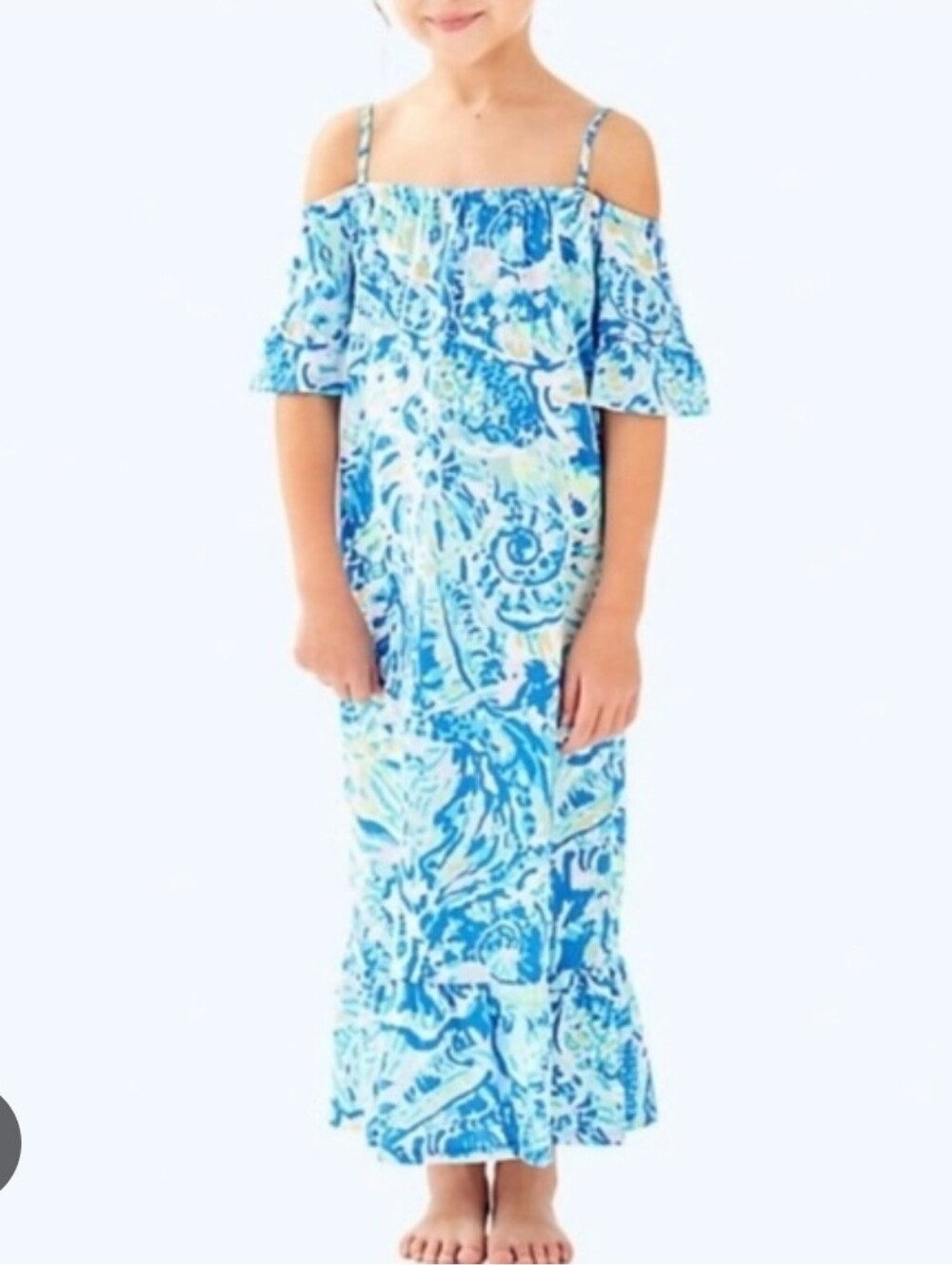 Lilly Pulitzer Girls Dress L 8-10 Long Clarey Maxi Bennet Blue Salty Seas Vacay